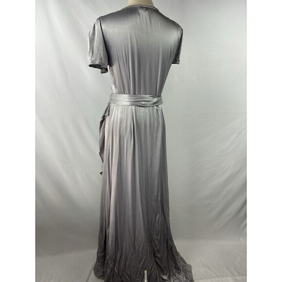 Ghost BHLDN Phoebe Wrap Maxi Dress Silver Grey Small Ruffled Hem Midaxi 2 of 2 - Picture 4 of 12